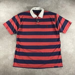 Vintage Red X Jacket Blue Striped Polo Rugby Large Button Up